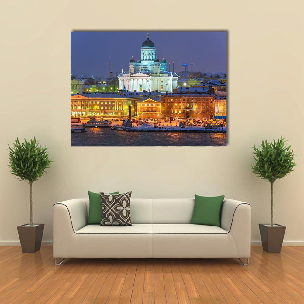 Winter Night Scenery In Helsinki Canvas Wall Art-5 Horizontal-Gallery Wrap-22" x 12"-Tiaracle