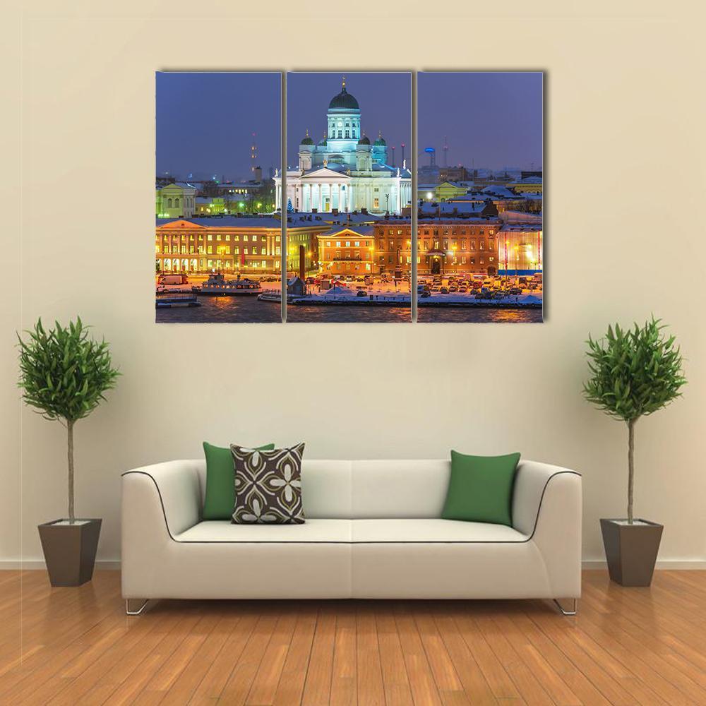 Winter Night Scenery In Helsinki Canvas Wall Art-3 Horizontal-Gallery Wrap-37" x 24"-Tiaracle