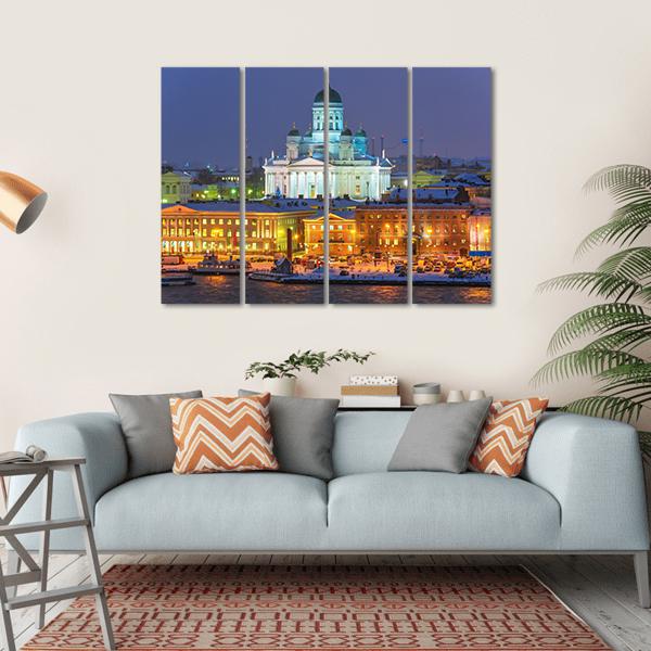 Winter Night Scenery In Helsinki Canvas Wall Art-4 Horizontal-Gallery Wrap-34" x 24"-Tiaracle