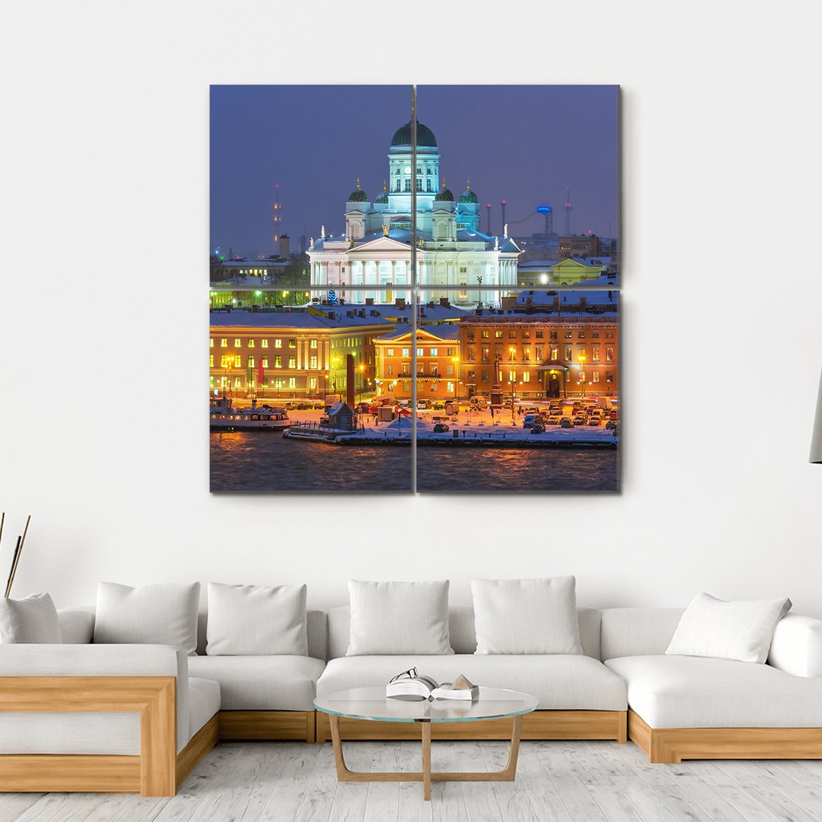 Winter Night Scenery In Helsinki Canvas Wall Art-4 Square-Gallery Wrap-17" x 17"-Tiaracle