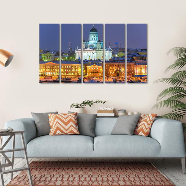 Winter Night Scenery In Helsinki Canvas Wall Art-5 Horizontal-Gallery Wrap-22" x 12"-Tiaracle