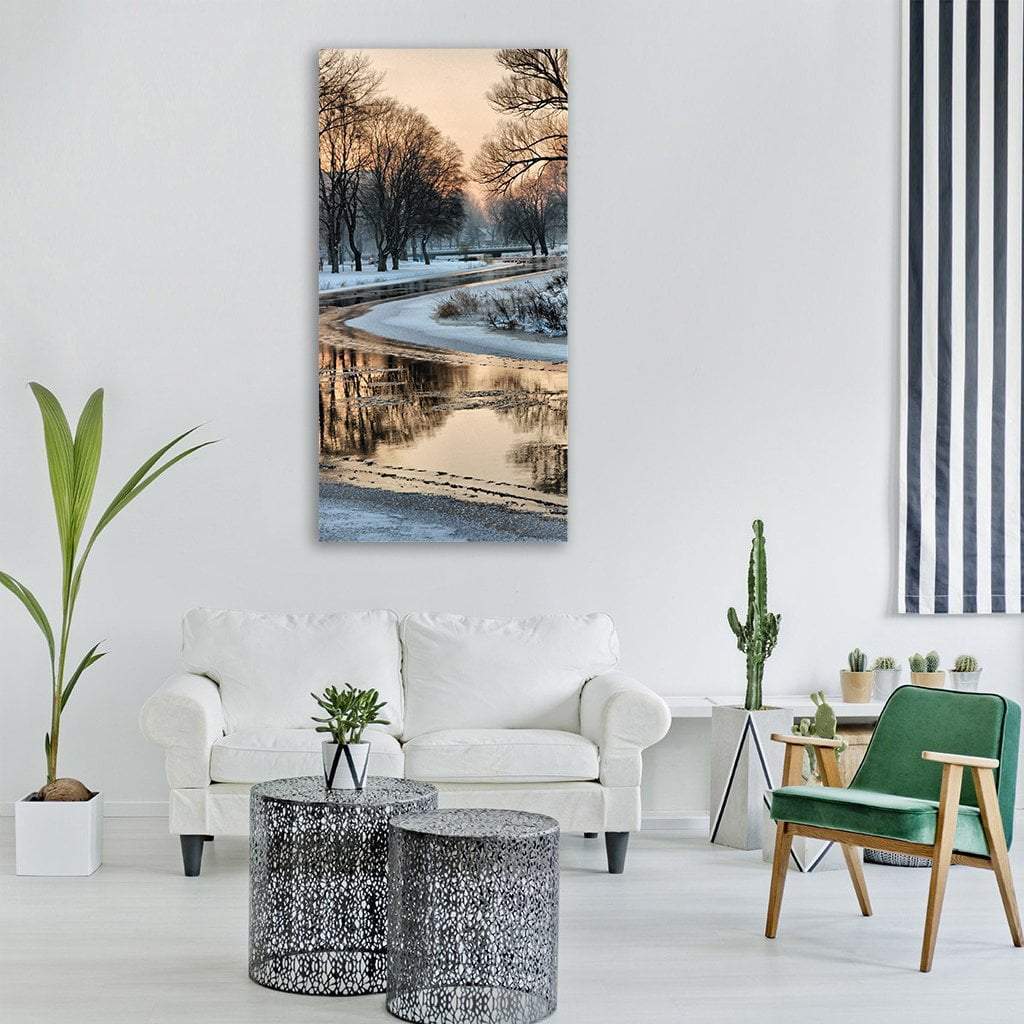 Winter River Landscape Vertical Canvas Wall Art-1 Vertical-Gallery Wrap-12" x 24"-Tiaracle