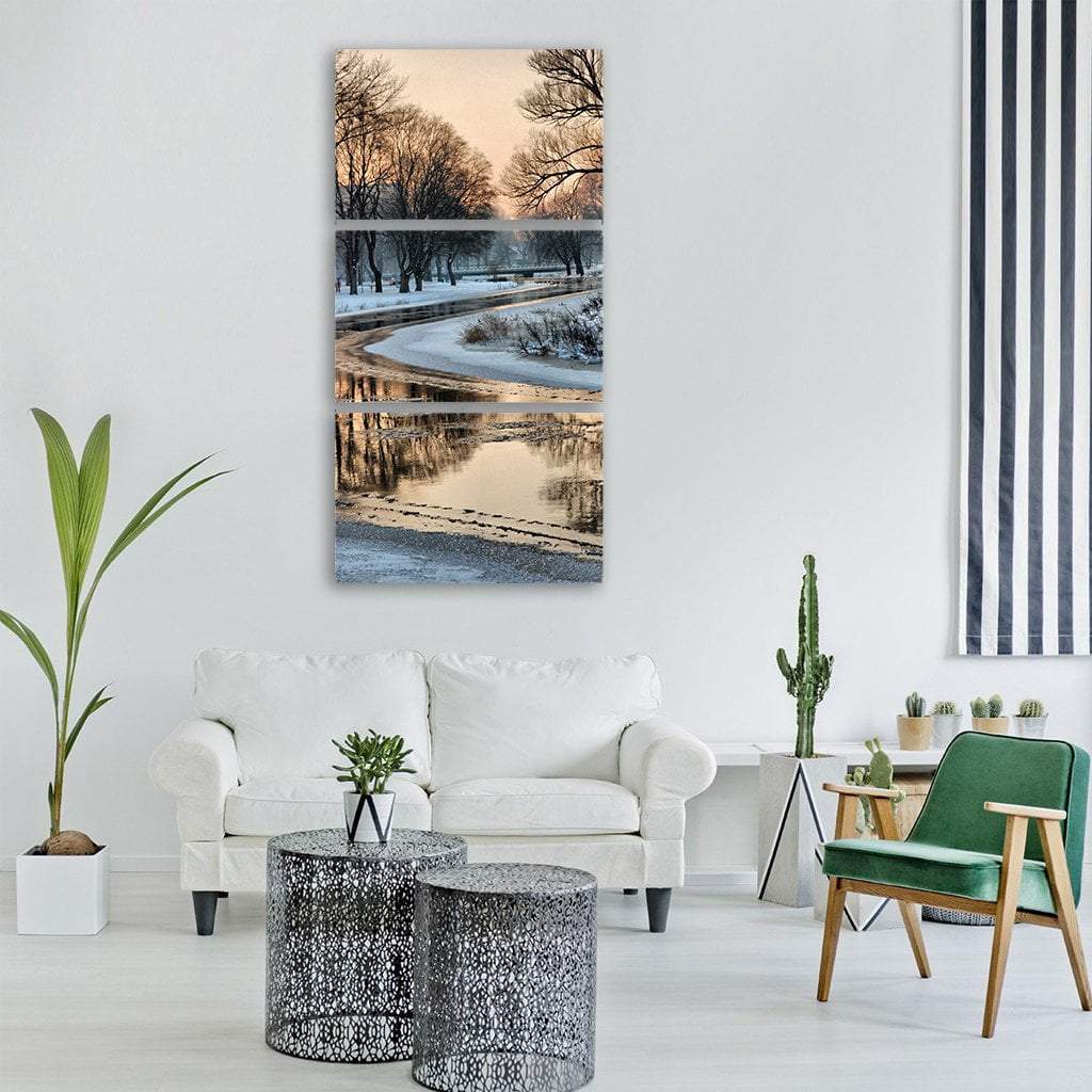 Winter River Landscape Vertical Canvas Wall Art-3 Vertical-Gallery Wrap-12" x 25"-Tiaracle