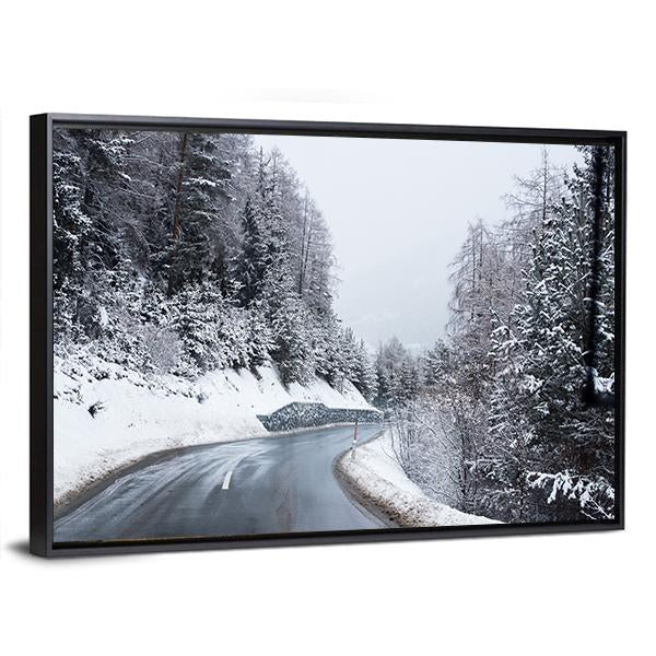Winter Road Through Icy Forest Canvas Wall Art-3 Horizontal-Gallery Wrap-25" x 16"-Tiaracle