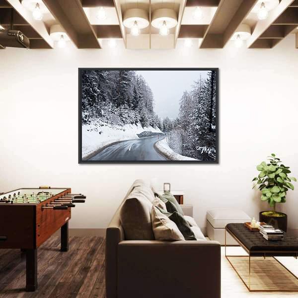Winter Road Through Icy Forest Canvas Wall Art-3 Horizontal-Gallery Wrap-25" x 16"-Tiaracle