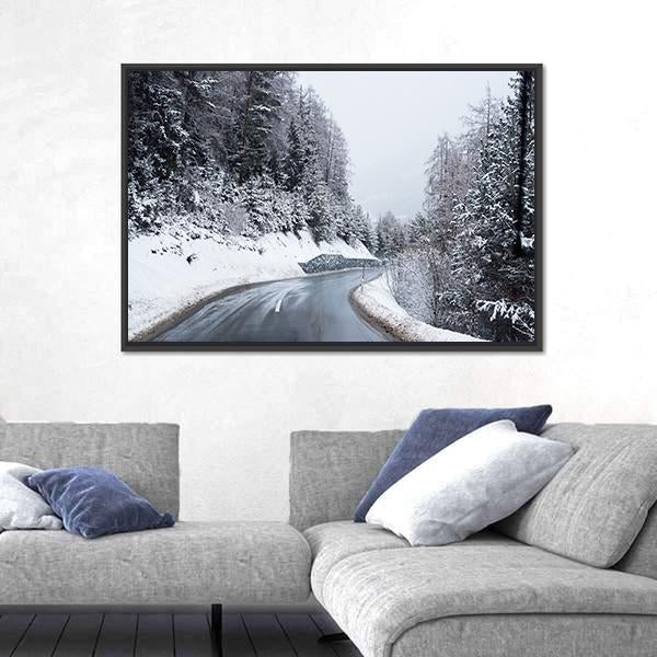 Winter Road Through Icy Forest Canvas Wall Art-3 Horizontal-Gallery Wrap-25" x 16"-Tiaracle