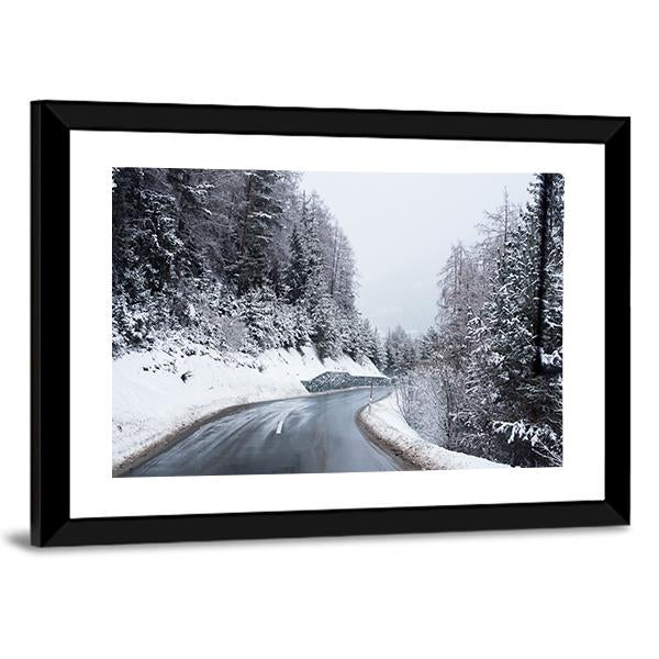 Winter Road Through Icy Forest Canvas Wall Art-3 Horizontal-Gallery Wrap-25" x 16"-Tiaracle