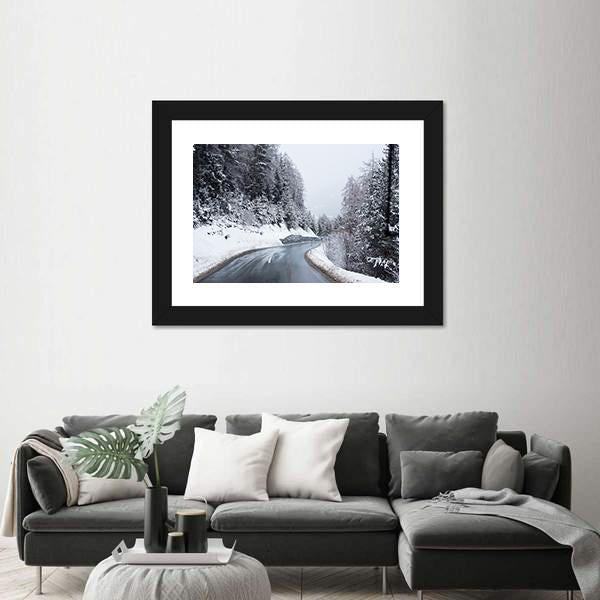 Winter Road Through Icy Forest Canvas Wall Art-3 Horizontal-Gallery Wrap-25" x 16"-Tiaracle