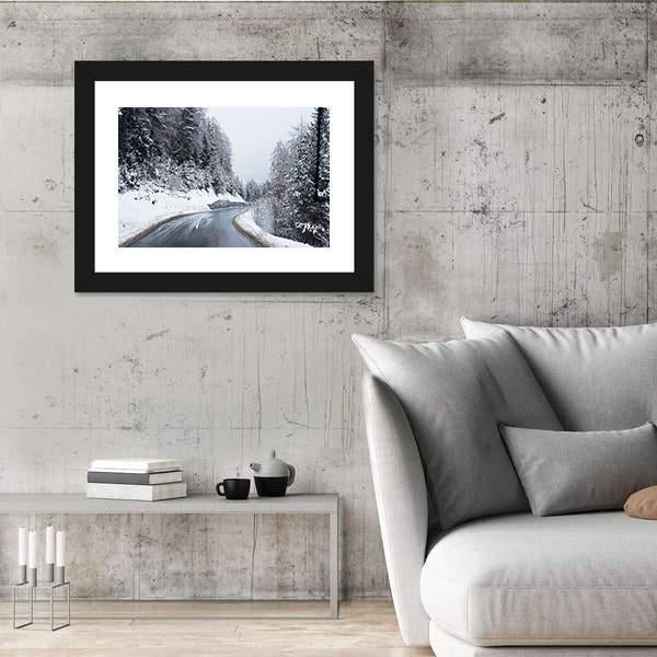 Winter Road Through Icy Forest Canvas Wall Art-3 Horizontal-Gallery Wrap-25" x 16"-Tiaracle