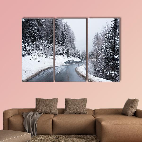 Winter Road Through Icy Forest Canvas Wall Art-3 Horizontal-Gallery Wrap-25" x 16"-Tiaracle