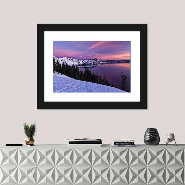 Winter Scene At Crater Lake National Park Canvas Wall Art-1 Piece-Framed Print-30" x 20"-Tiaracle