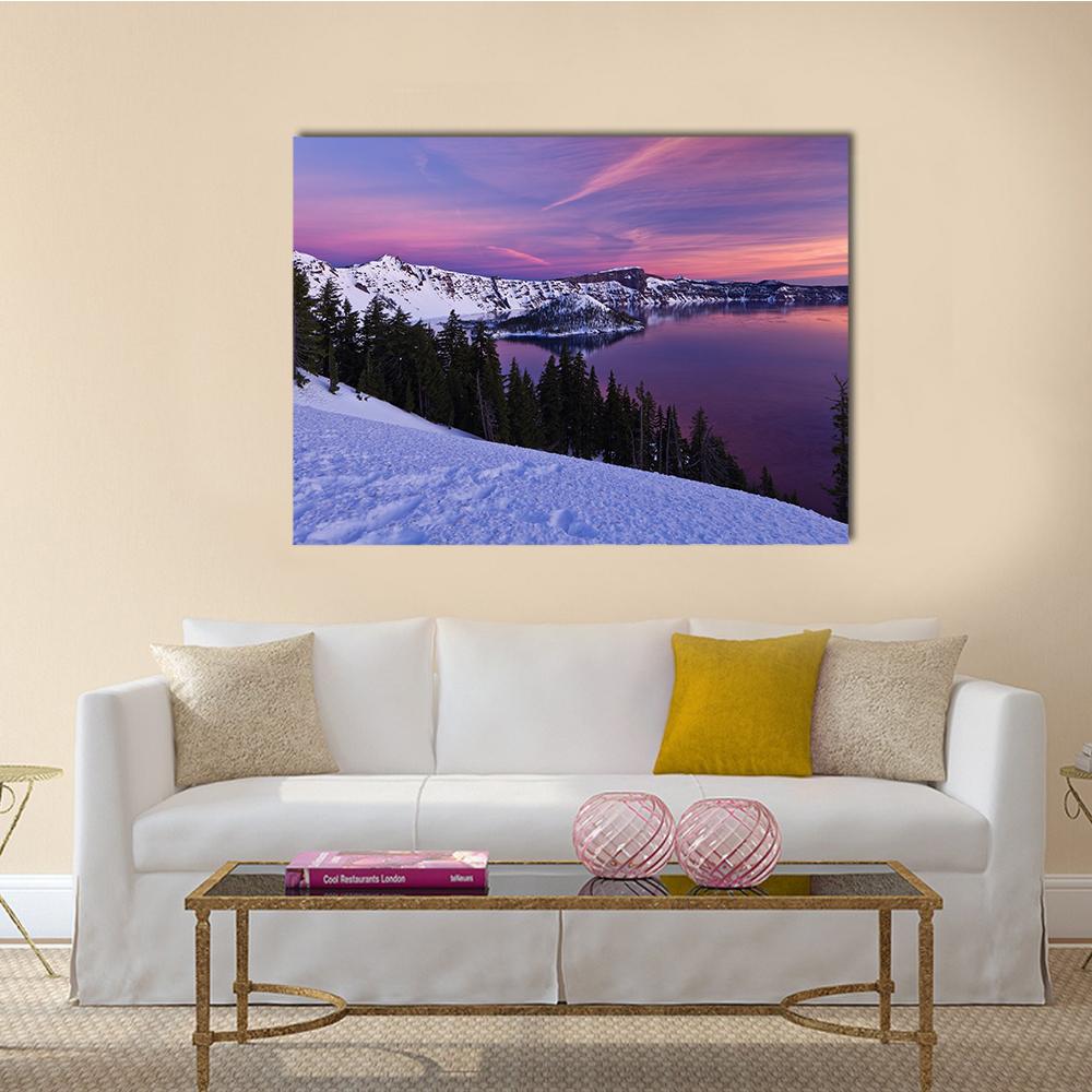 Winter Scene At Crater Lake National Park Canvas Wall Art-1 Piece-Gallery Wrap-36" x 24"-Tiaracle