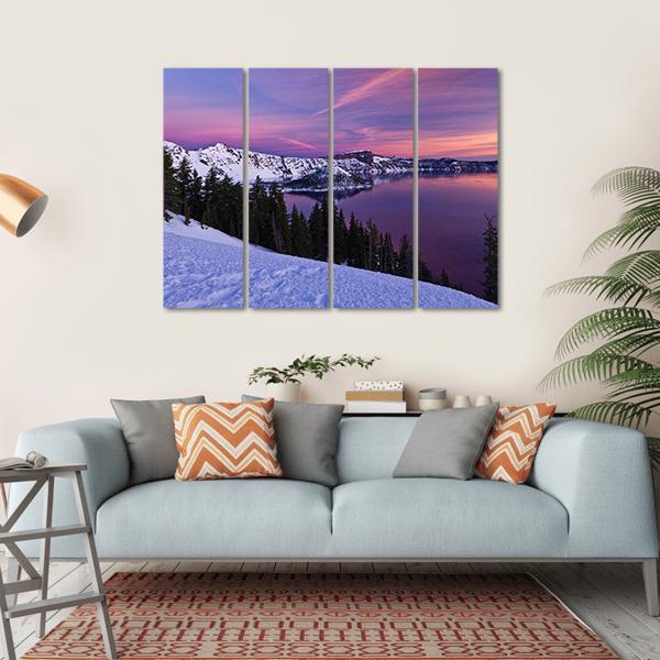 Winter Scene At Crater Lake National Park Canvas Wall Art-4 Horizontal-Gallery Wrap-34" x 24"-Tiaracle