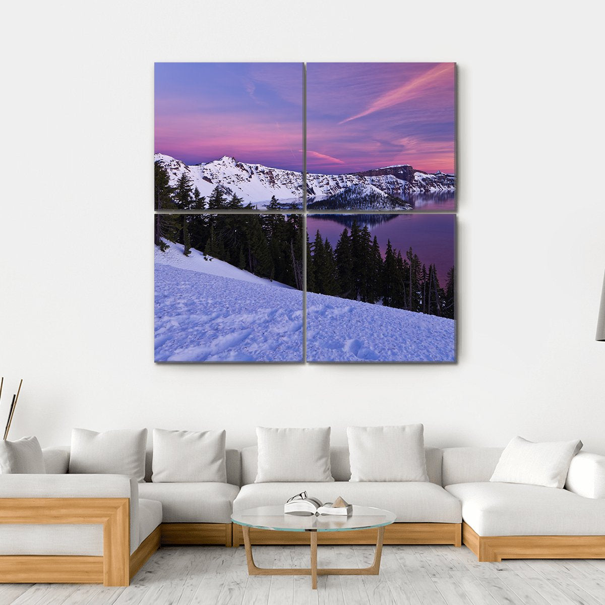 Winter Scene At Crater Lake National Park Canvas Wall Art-4 Square-Gallery Wrap-17" x 17"-Tiaracle
