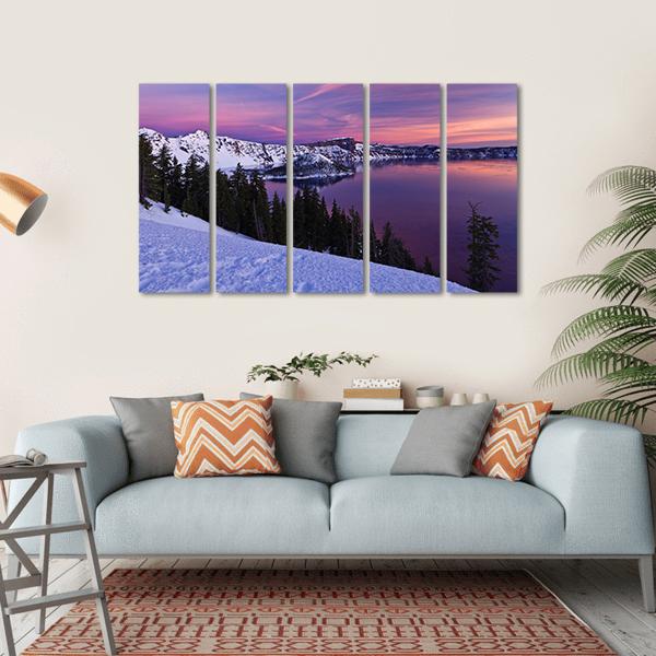 Winter Scene At Crater Lake National Park Canvas Wall Art-5 Horizontal-Gallery Wrap-22" x 12"-Tiaracle