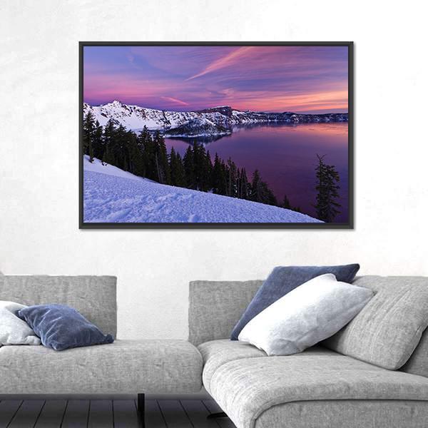 Winter Scene At Crater Lake National Park Canvas Wall Art-5 Horizontal-Gallery Wrap-22" x 12"-Tiaracle
