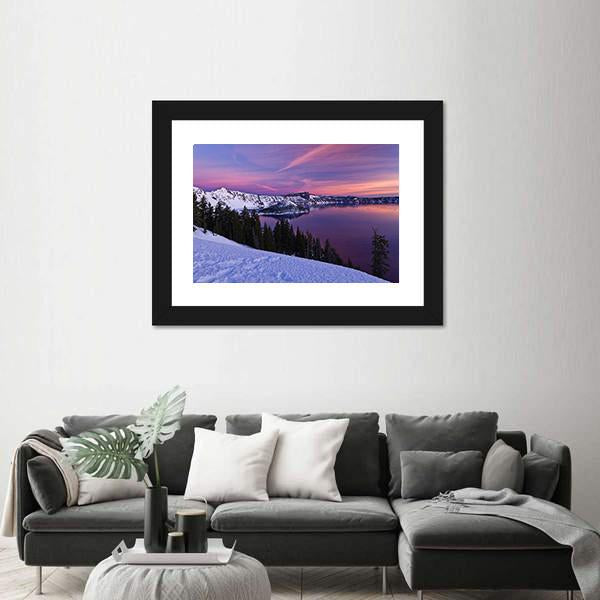 Winter Scene At Crater Lake National Park Canvas Wall Art-5 Horizontal-Gallery Wrap-22" x 12"-Tiaracle