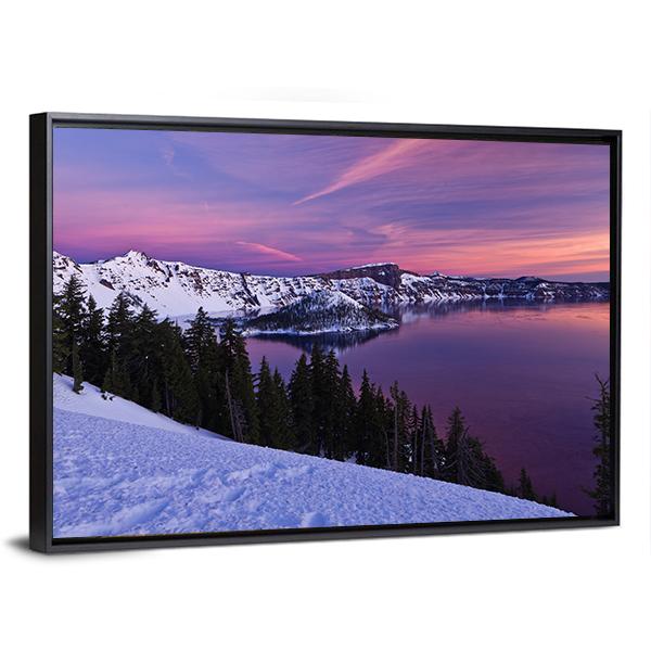 Winter Scene At Crater Lake National Park Canvas Wall Art-5 Horizontal-Gallery Wrap-22" x 12"-Tiaracle