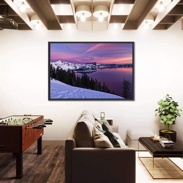 Winter Scene At Crater Lake National Park Panoramic Canvas Wall Art-1 Piece-36" x 12"-Tiaracle