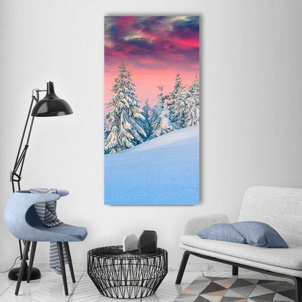 Winter Scene In Snowy Mountains Vertical Canvas Wall Art-1 Vertical-Gallery Wrap-12" x 24"-Tiaracle