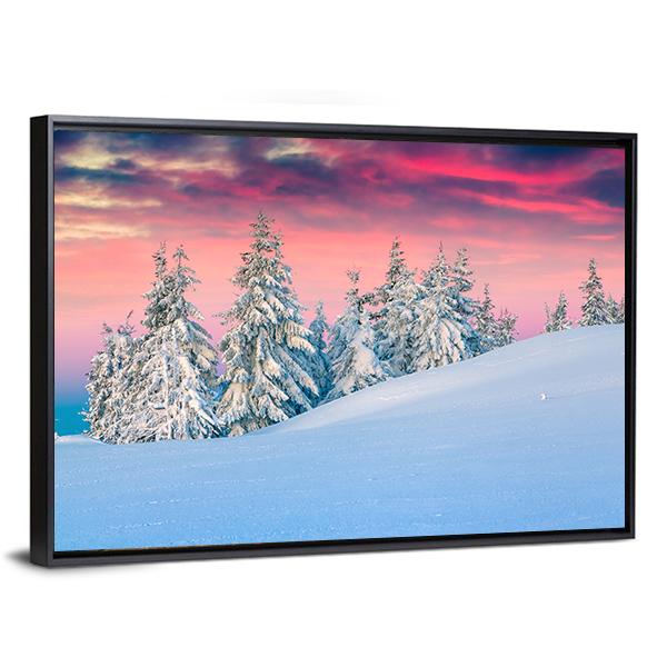 Winter Scene In The Snowy Mountains Canvas Wall Art-3 Horizontal-Gallery Wrap-25" x 16"-Tiaracle