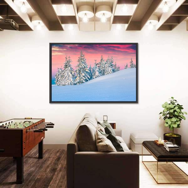 Winter Scene In The Snowy Mountains Canvas Wall Art-3 Horizontal-Gallery Wrap-25" x 16"-Tiaracle
