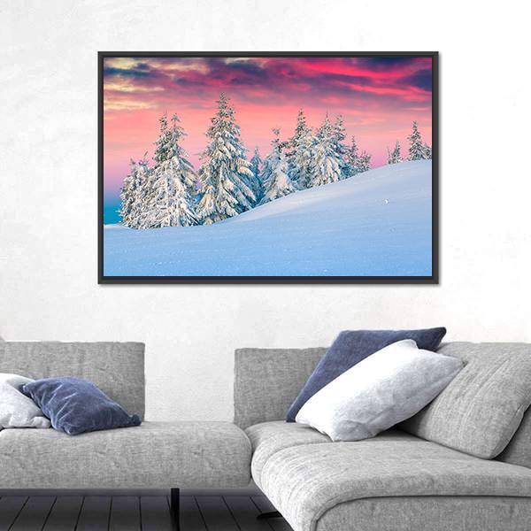 Winter Scene In The Snowy Mountains Canvas Wall Art-3 Horizontal-Gallery Wrap-25" x 16"-Tiaracle