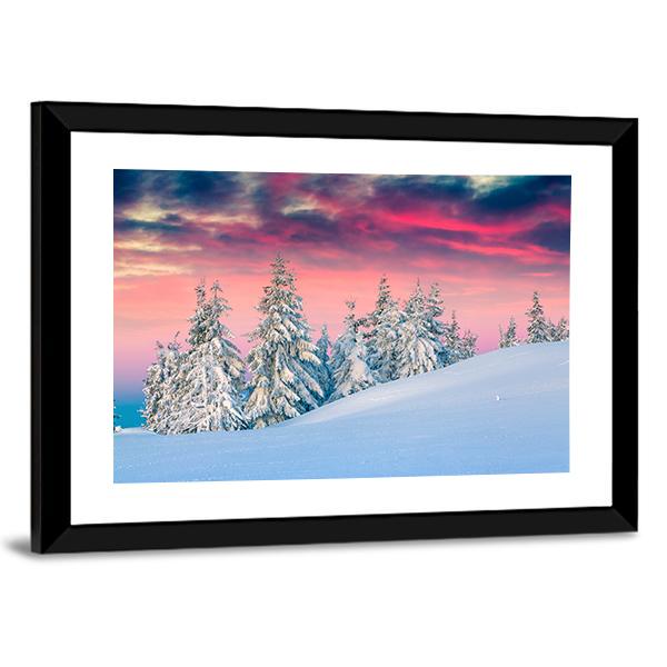 Winter Scene In The Snowy Mountains Canvas Wall Art-3 Horizontal-Gallery Wrap-25" x 16"-Tiaracle