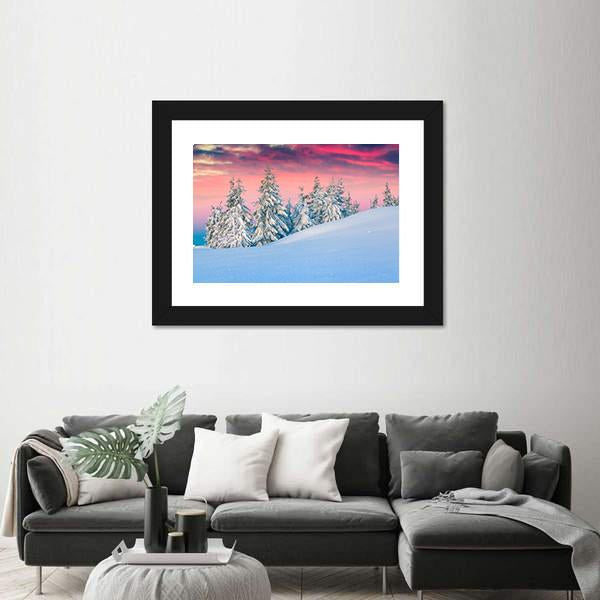 Winter Scene In The Snowy Mountains Canvas Wall Art-3 Horizontal-Gallery Wrap-25" x 16"-Tiaracle