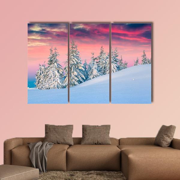 Winter Scene In The Snowy Mountains Canvas Wall Art-3 Horizontal-Gallery Wrap-37" x 24"-Tiaracle