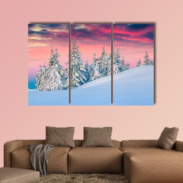 Winter Scene In The Snowy Mountains Canvas Wall Art-3 Horizontal-Gallery Wrap-37" x 24"-Tiaracle