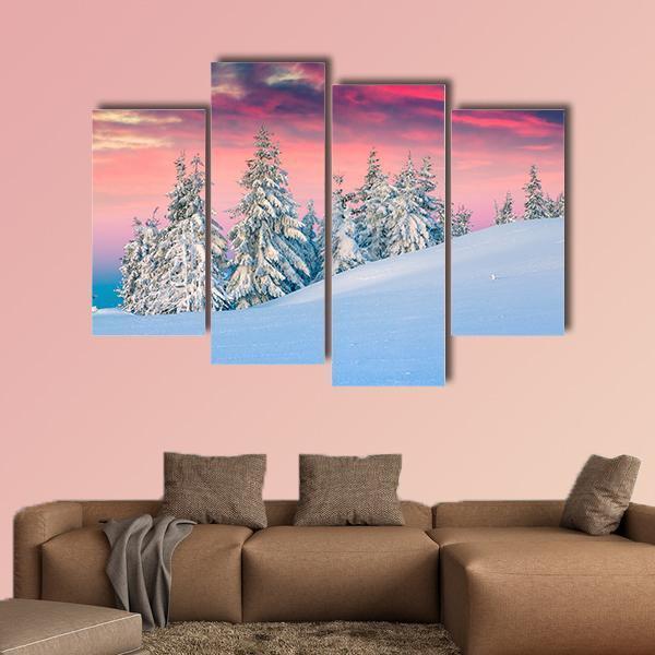 Winter Scene In The Snowy Mountains Canvas Wall Art-4 Pop-Gallery Wrap-50" x 32"-Tiaracle