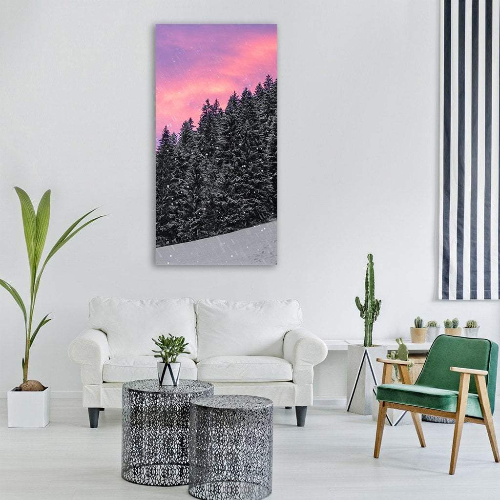 Winter Snow Landscape Vertical Canvas Wall Art-1 Vertical-Gallery Wrap-12" x 24"-Tiaracle