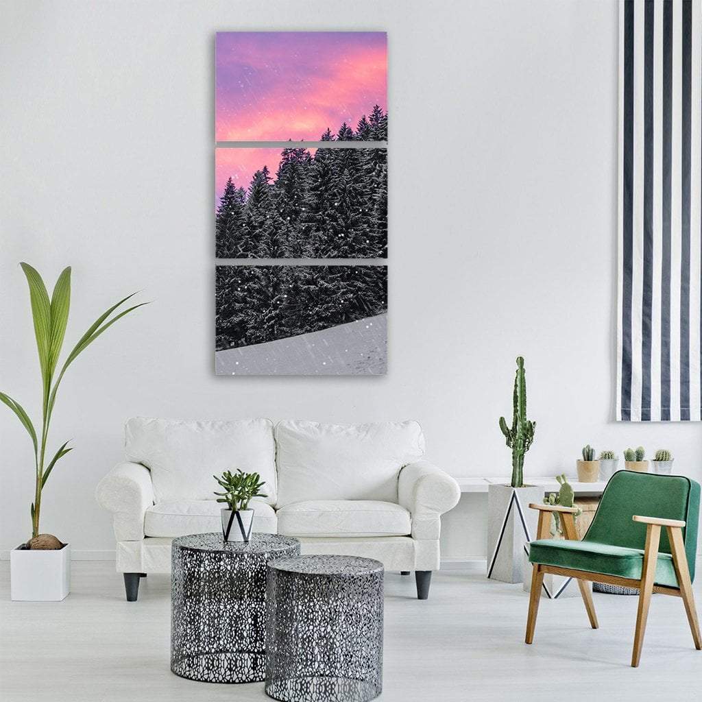 Winter Snow Landscape Vertical Canvas Wall Art-3 Vertical-Gallery Wrap-12" x 25"-Tiaracle