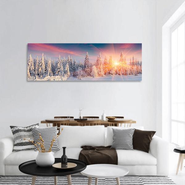 Winter Sunlight In Carpathian Mountains Panoramic Canvas Wall Art-1 Piece-36" x 12"-Tiaracle