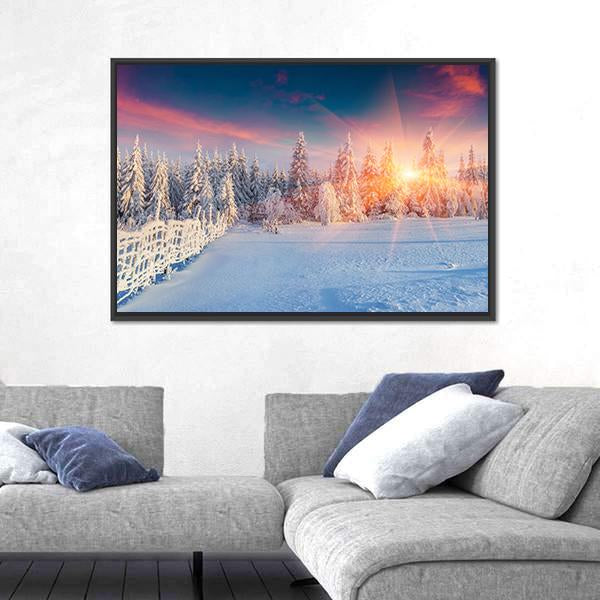 Winter Sunlight In Carpathian Mountains Panoramic Canvas Wall Art-1 Piece-36" x 12"-Tiaracle