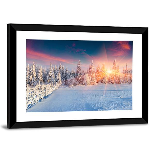 Winter Sunlight In Carpathian Mountains Panoramic Canvas Wall Art-1 Piece-36" x 12"-Tiaracle