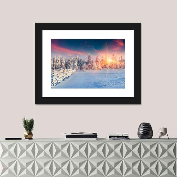 Winter Sunlight In Carpathian Mountains Panoramic Canvas Wall Art-1 Piece-36" x 12"-Tiaracle