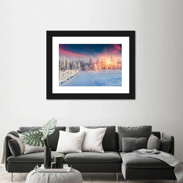 Winter Sunlight In Carpathian Mountains Panoramic Canvas Wall Art-1 Piece-36" x 12"-Tiaracle