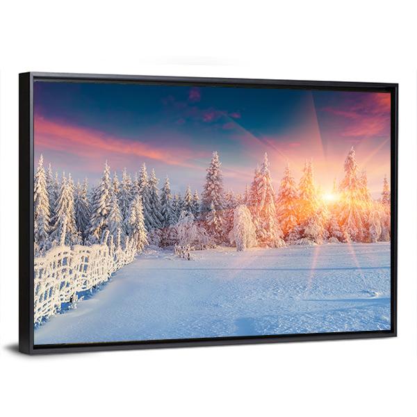 Winter Sunlight In Carpathian Mountains Panoramic Canvas Wall Art-1 Piece-36" x 12"-Tiaracle