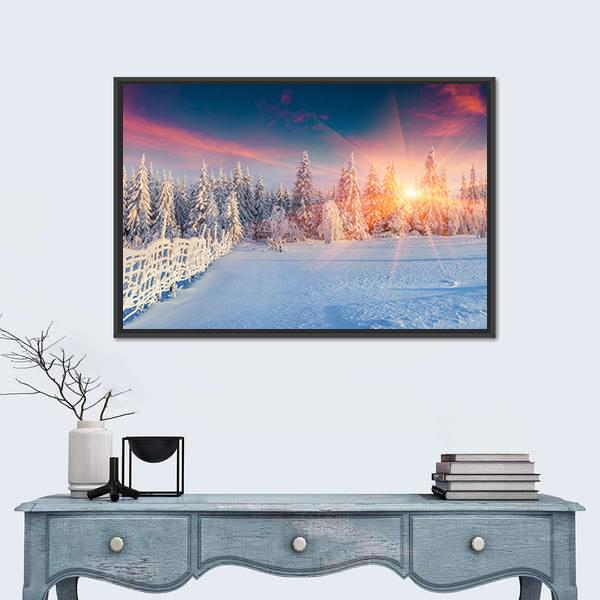Winter Sunlight In Carpathian Mountains Panoramic Canvas Wall Art-1 Piece-36" x 12"-Tiaracle