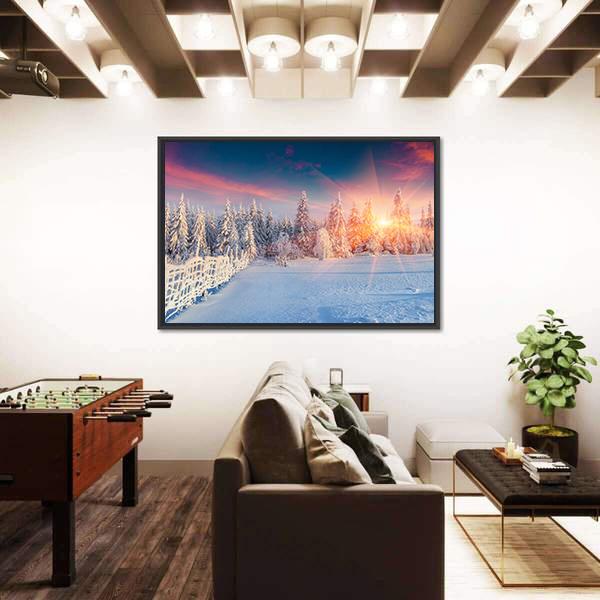 Winter Sunlight In Carpathian Mountains Panoramic Canvas Wall Art-1 Piece-36" x 12"-Tiaracle