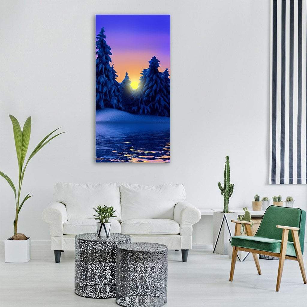 Winter Sunset Illustration Vertical Canvas Wall Art-1 Vertical-Gallery Wrap-12" x 24"-Tiaracle