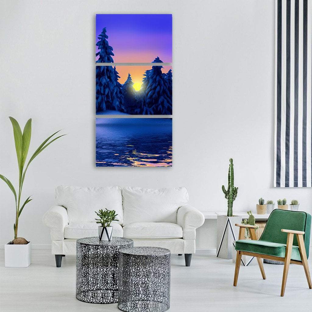 Winter Sunset Illustration Vertical Canvas Wall Art-1 Vertical-Gallery Wrap-12" x 24"-Tiaracle