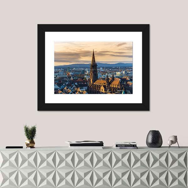 Winter Sunset Over Freiburg Im Breisgau Canvas Wall Art-1 Piece-Framed Print-20" x 16"-Tiaracle