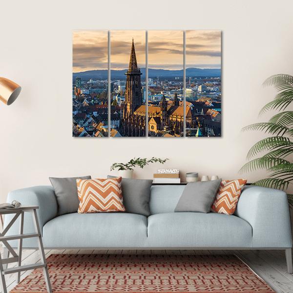 Winter Sunset Over Freiburg Im Breisgau Canvas Wall Art-4 Horizontal-Gallery Wrap-34" x 24"-Tiaracle
