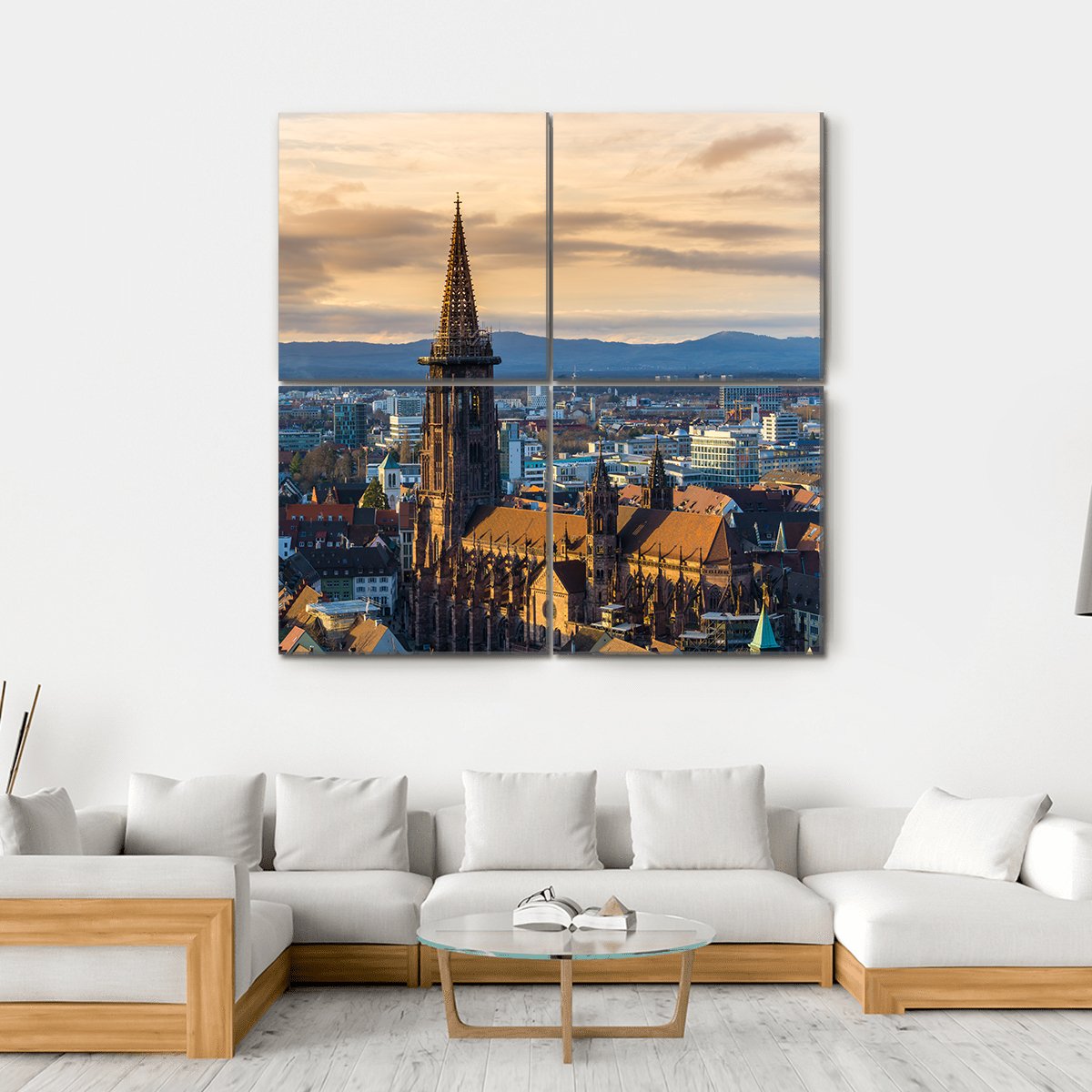 Winter Sunset Over Freiburg Im Breisgau Canvas Wall Art-4 Square-Gallery Wrap-17" x 17"-Tiaracle