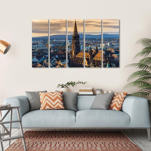 Winter Sunset Over Freiburg Im Breisgau Canvas Wall Art-5 Horizontal-Gallery Wrap-22" x 12"-Tiaracle