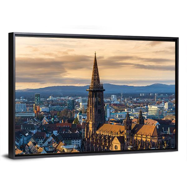 Winter Sunset Over Freiburg Im Breisgau Canvas Wall Art-3 Horizontal-Gallery Wrap-25" x 16"-Tiaracle