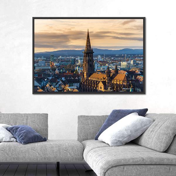 Winter Sunset Over Freiburg Im Breisgau Canvas Wall Art-3 Horizontal-Gallery Wrap-25" x 16"-Tiaracle